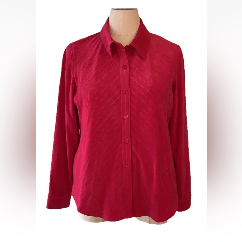 Susan Graver Style Womens XL Microfiber Faux Suede Button Up Blouse Top HOT PINK